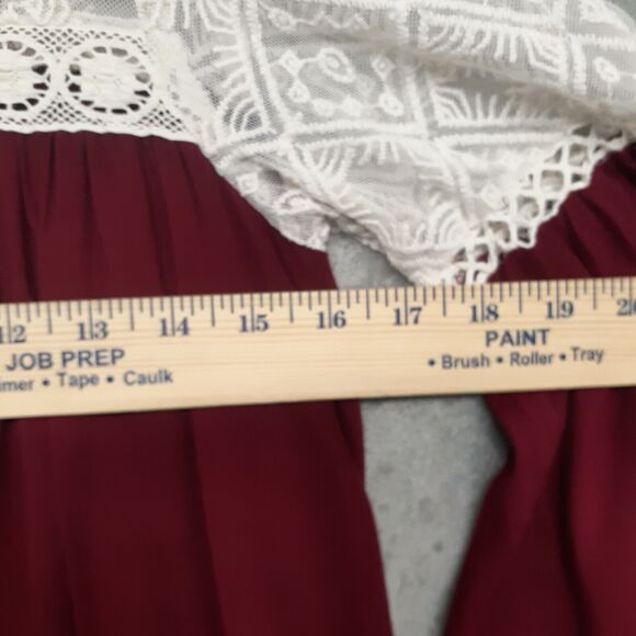 Umgee Dress Womens Size S Red Long Ruffle Sleeve Ivory Sheer Floral Lace - Picture 3 of 7